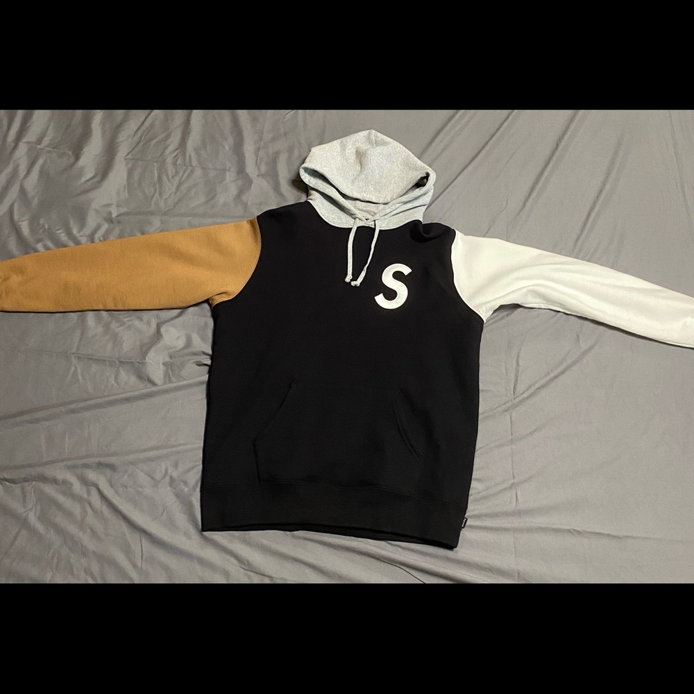 Supreme S Logo Colorblocked Hoodie (White Black Grey Brown) Medium